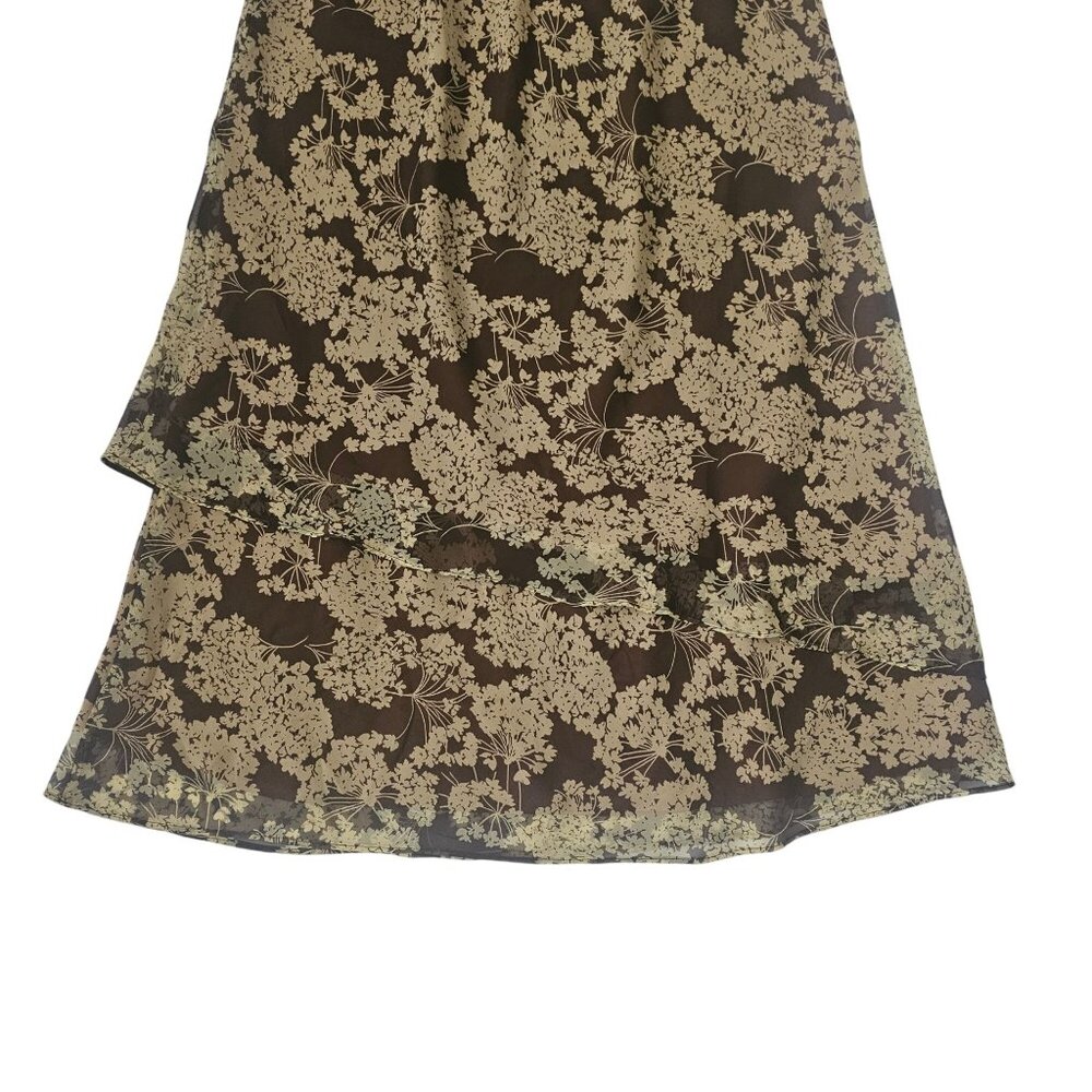 Cato Woman Brown Beige Floral Layered Wrap Style Chiffon Maxi Skirt Size 18/20W - Picture 4 of 10
